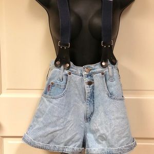 Vintage l.e.i high waist jean shorts w/suspenders